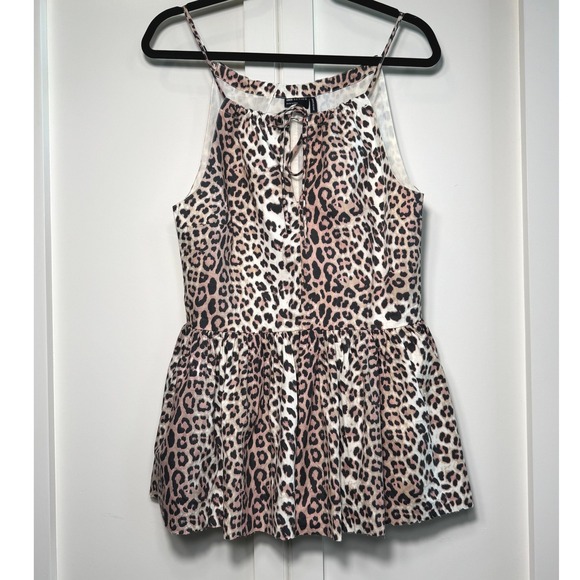 ASOS DESIGN Tops - ASOS DESIGN Leopard Print Peplum Cami Top Pink Tan Cotton Keyhole Tie US 2